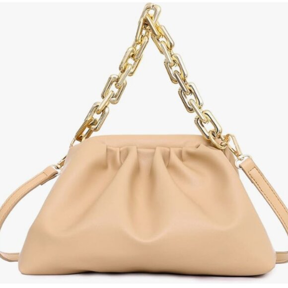 Faux Leather Dumpling Clutch with Chain Link Strap - Picture 11 of 12